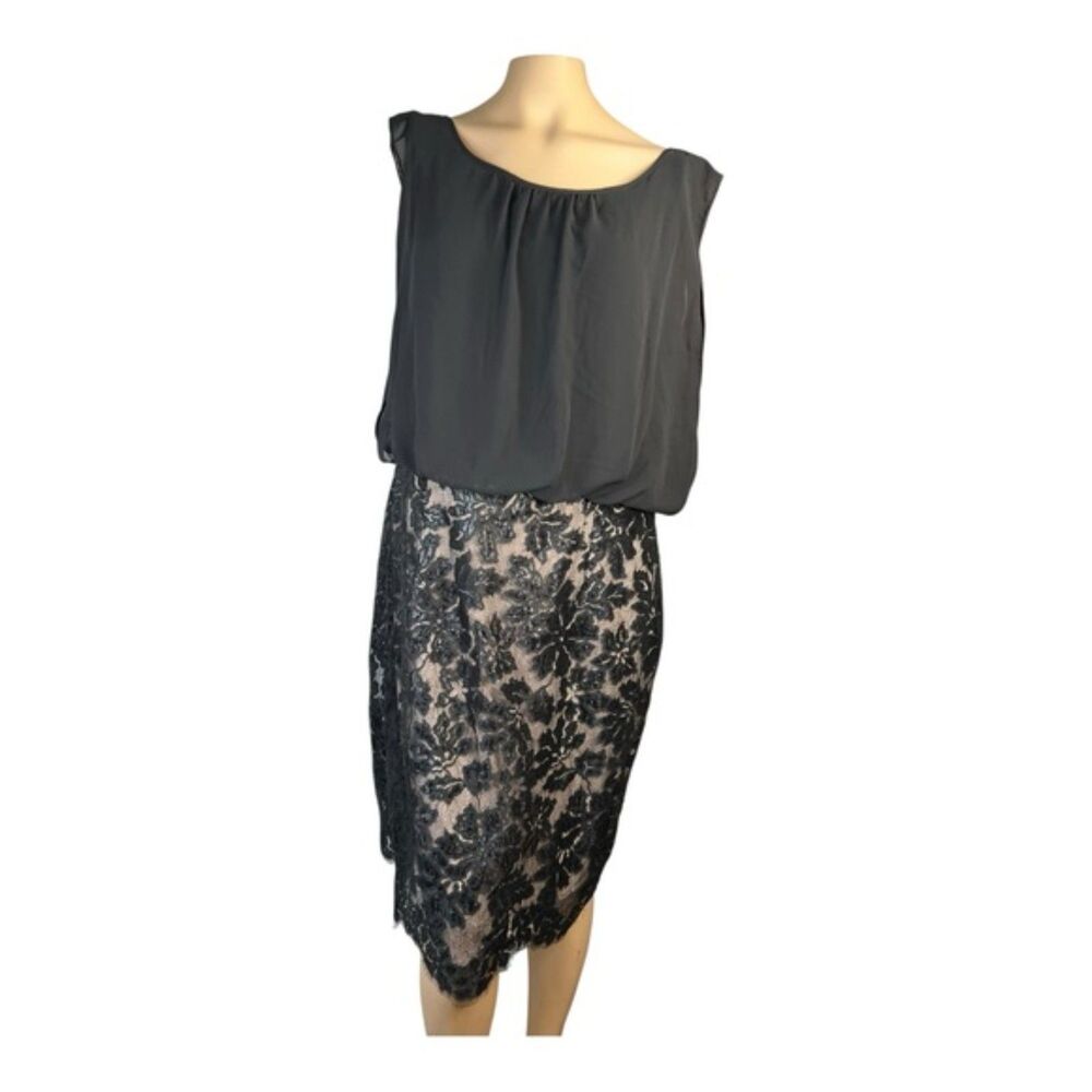 Calvin Klein Black Chiffon Overlay Lace Cocktail Dress Size 14